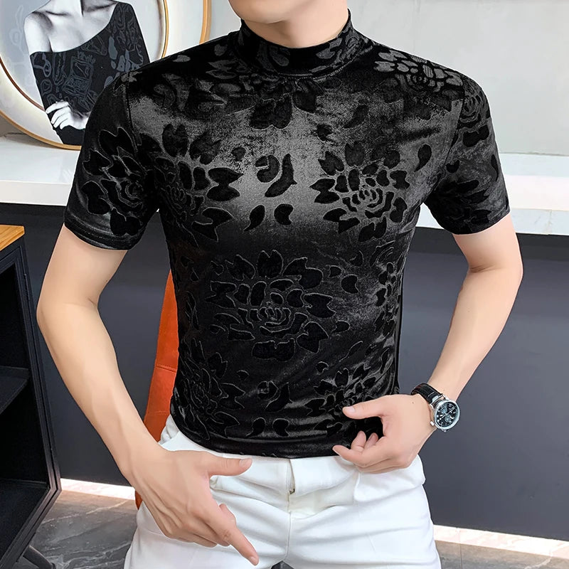 Slim Fit Velvet Short-Sleeve T-Shirt