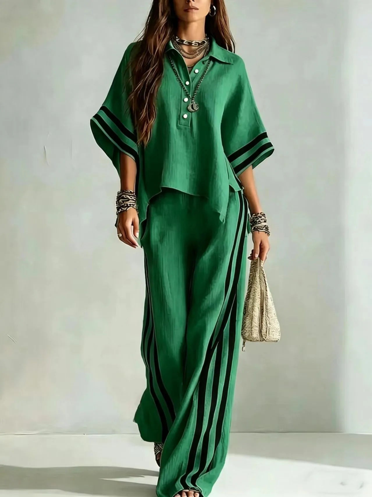 Women's Striped Wide Leg Pant Set