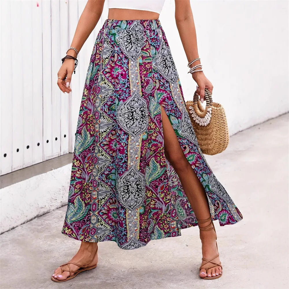 Women's Bohemian Floral Maxi Skirt