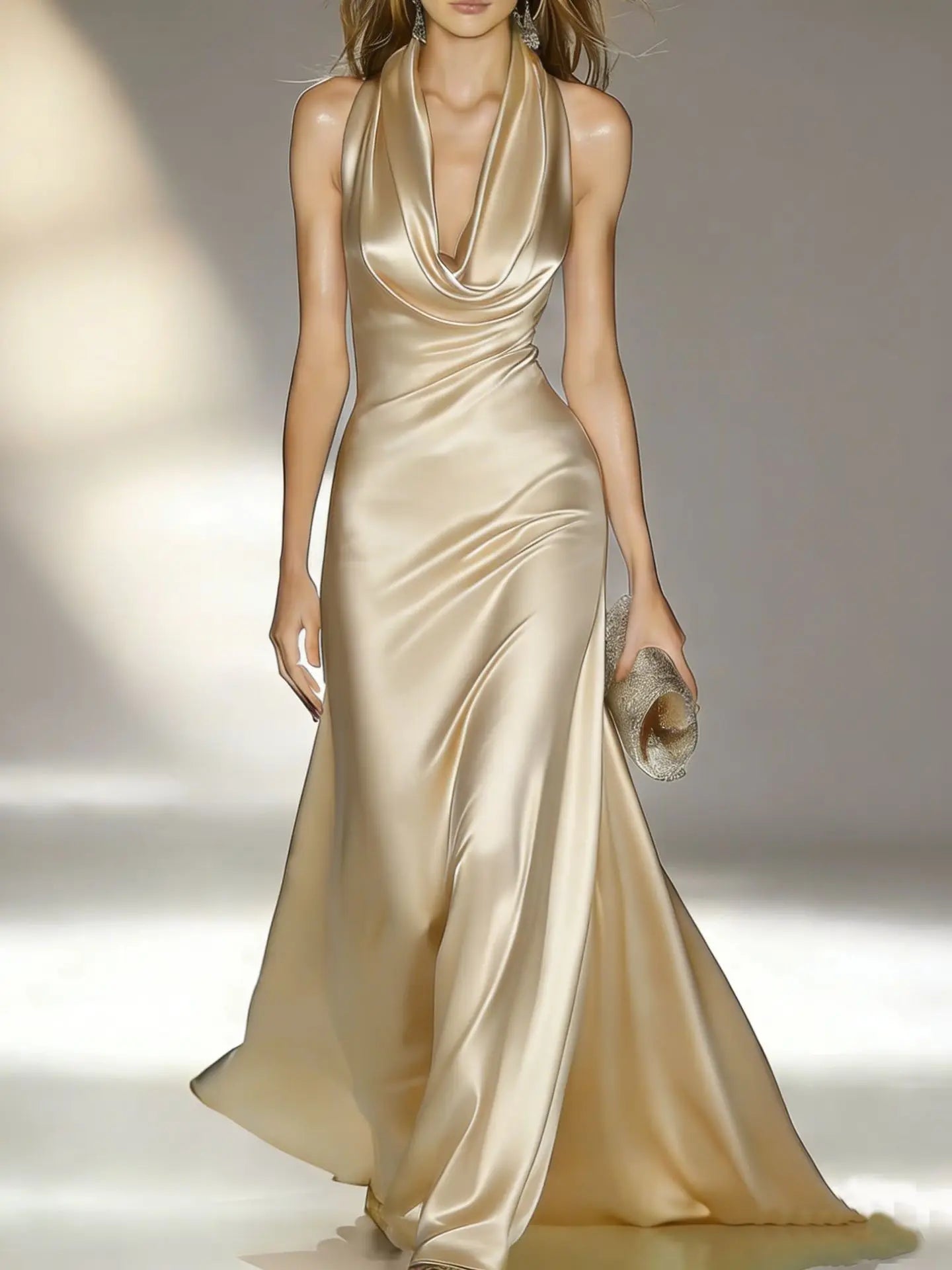 Women's Satin Halter Maxi Dress