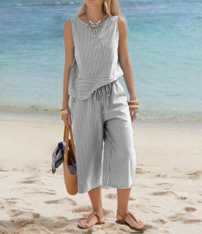 Women's Striped Cotton Casual Matching Set