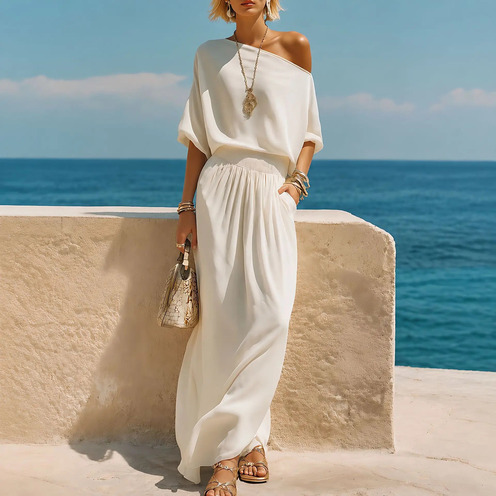 Women's Off Shoulder Maxi Skirt Set