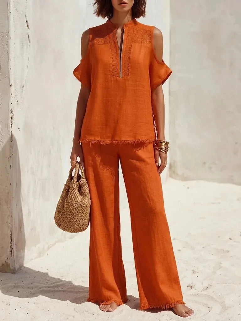Women's Breathable Wide Leg Two-Piece Set