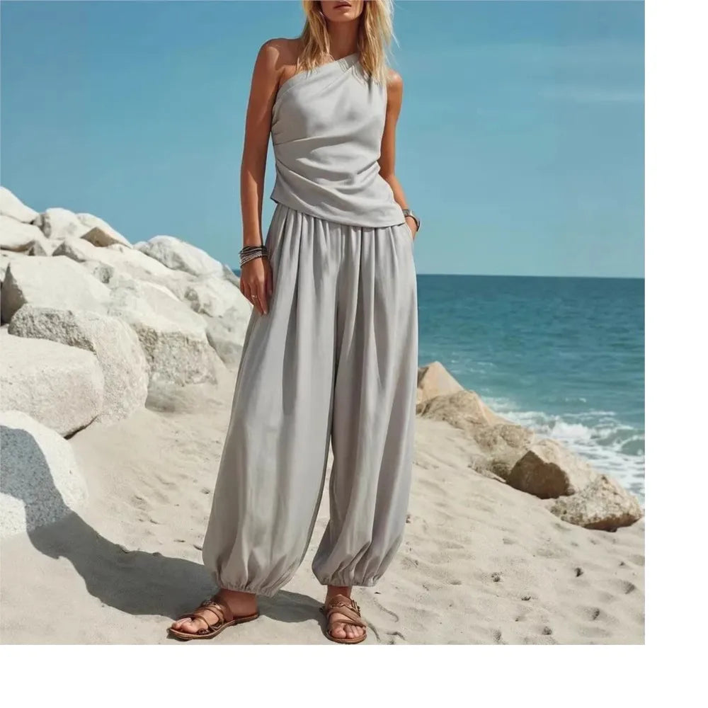 Women's One Shoulder Trouser Set