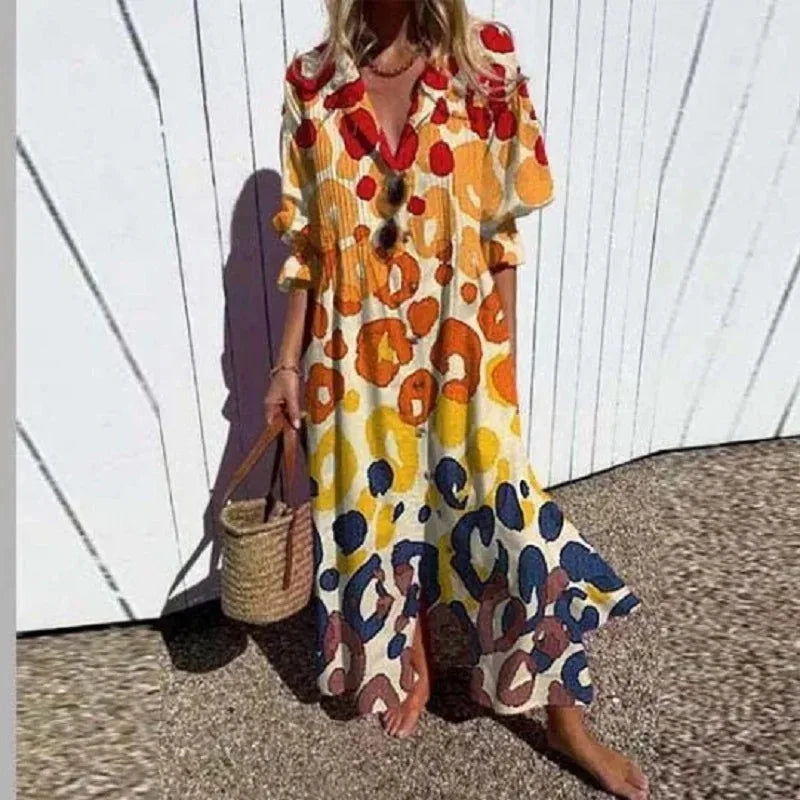 Women's Casual Printed Long Sleeve Maxi Dress