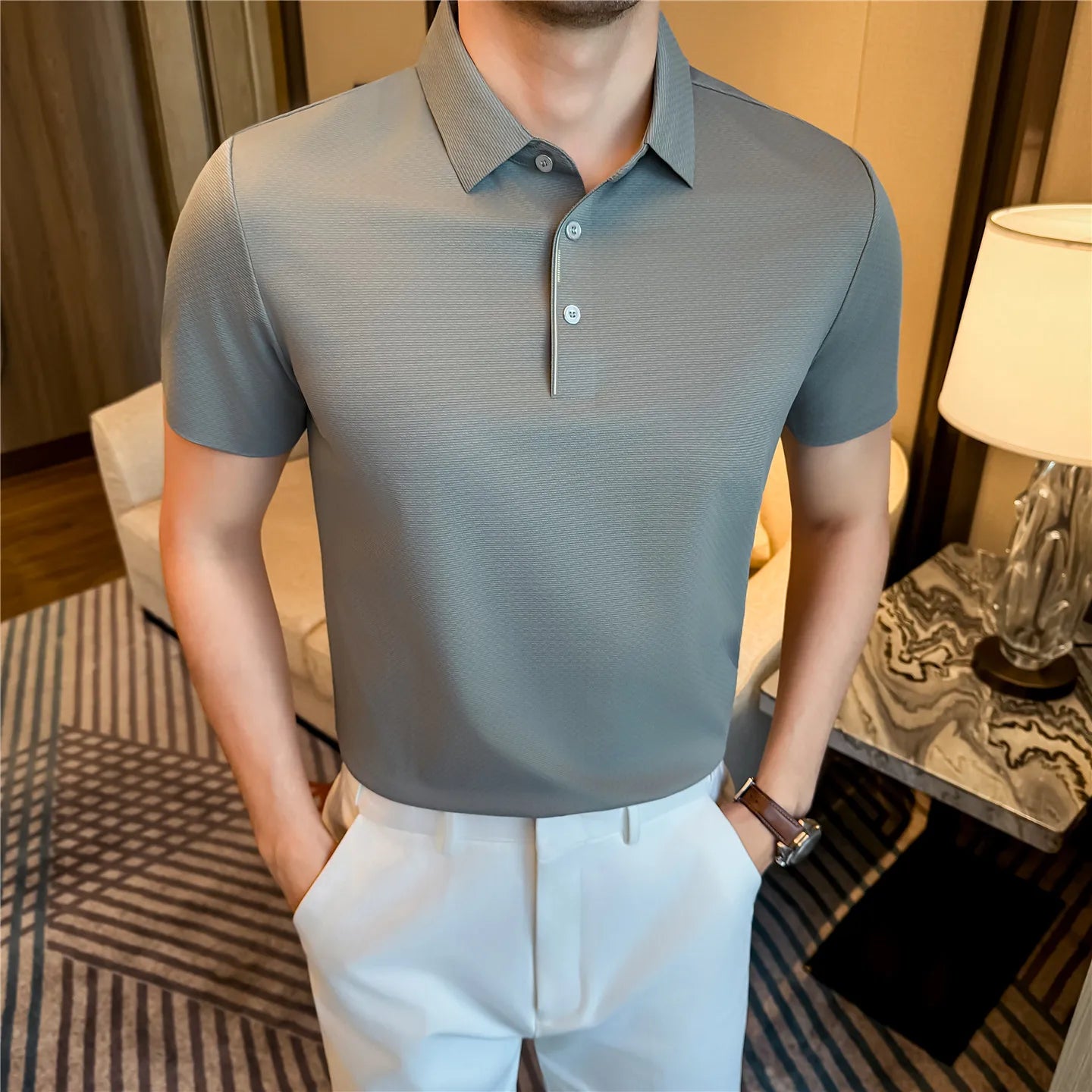 Slim Fit Silk Short-Sleeve Polo Shirt