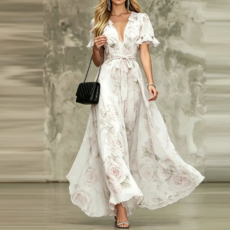 Women's Floral Chiffon Maxi Dress