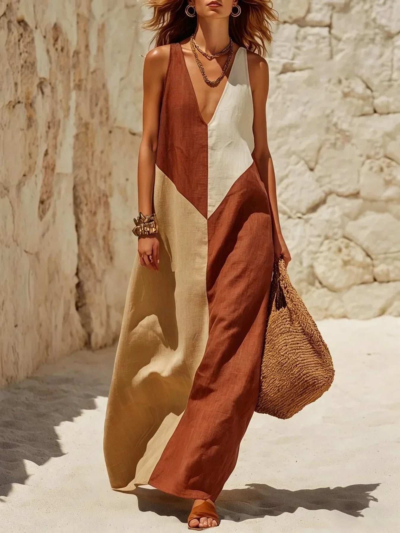 Women's Bohemian V Neck Long Dress