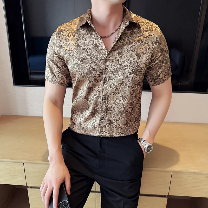 Slim Fit Silk Short-Sleeve Dress Shirt