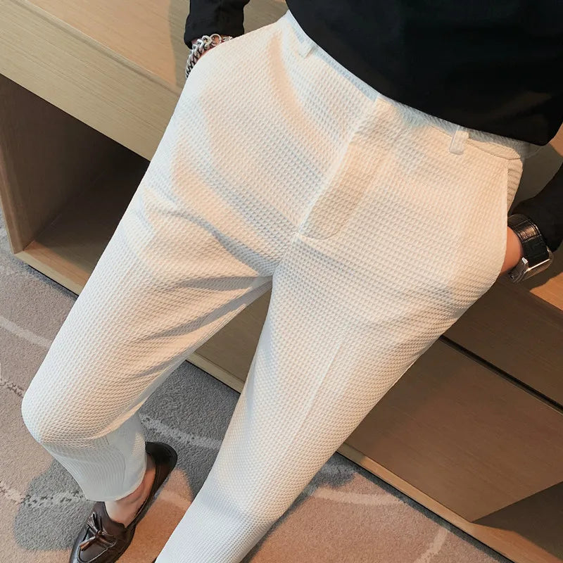 Slim Fit Waffle Suit Trousers