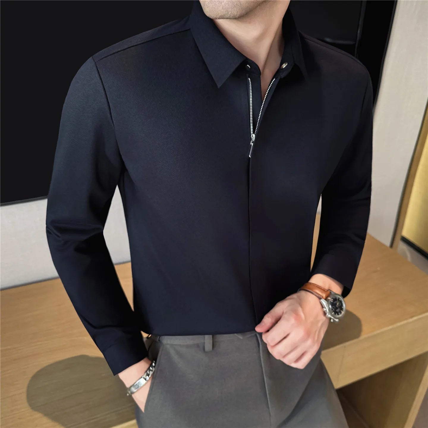 Slim Fit Wool Dress Shirt