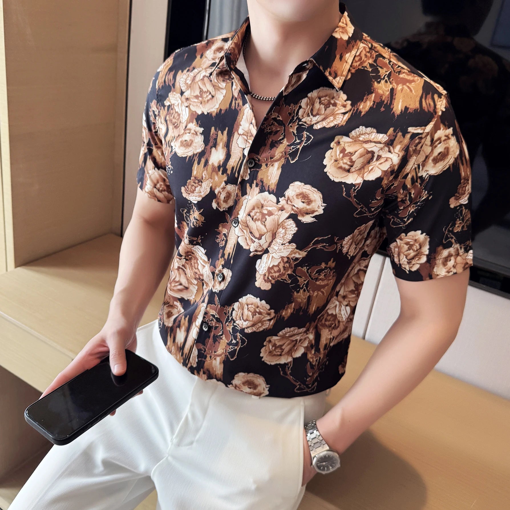 Slim Fit Silk Short-Sleeve Shirt