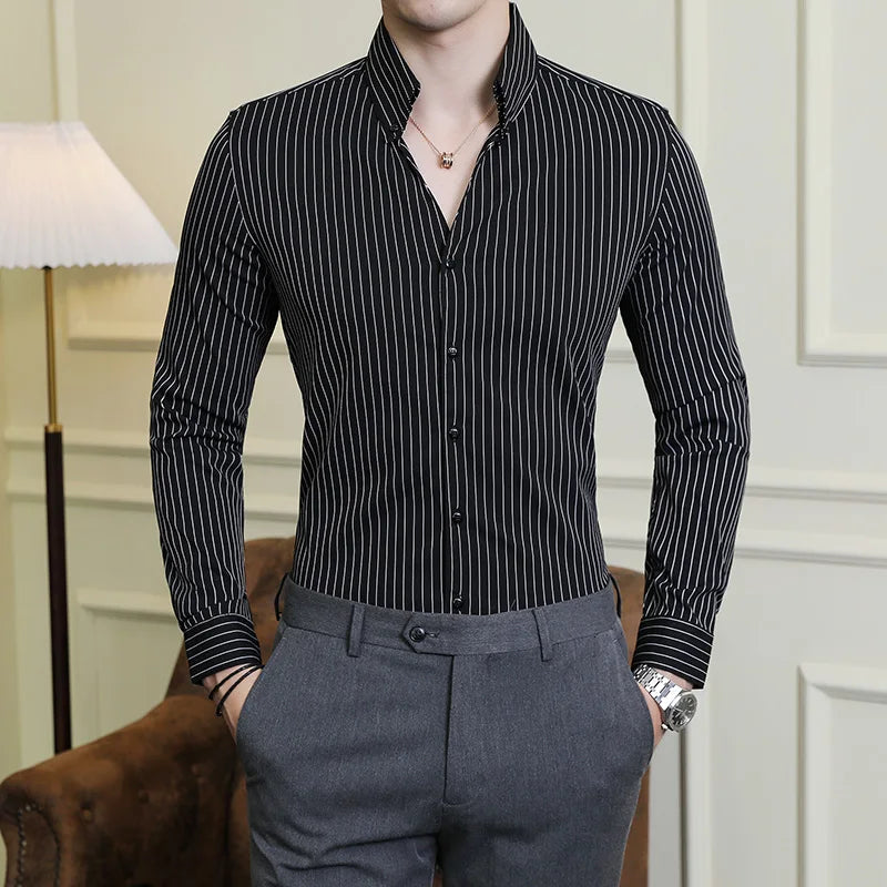 Slim Fit Striped Long-Sleeve Shirt