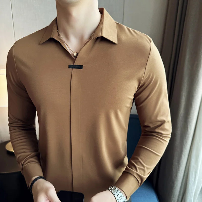 Slim Fit Silk Long-Sleeve Polo Shirt
