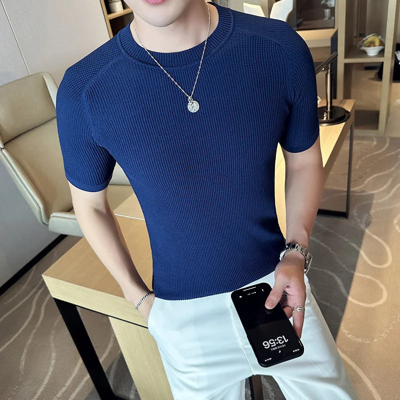 Slim Fit Silk Short-Sleeve Knit Sweater