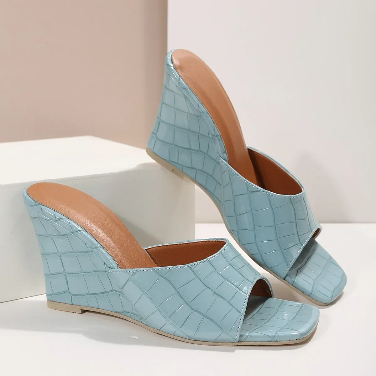 Women's Leather Embossed Wedge Sandals