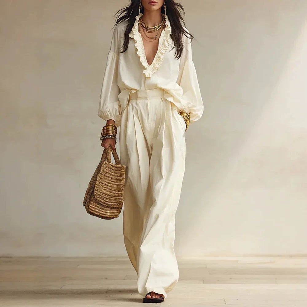 Women's Elegant Ruffle Trouser Set