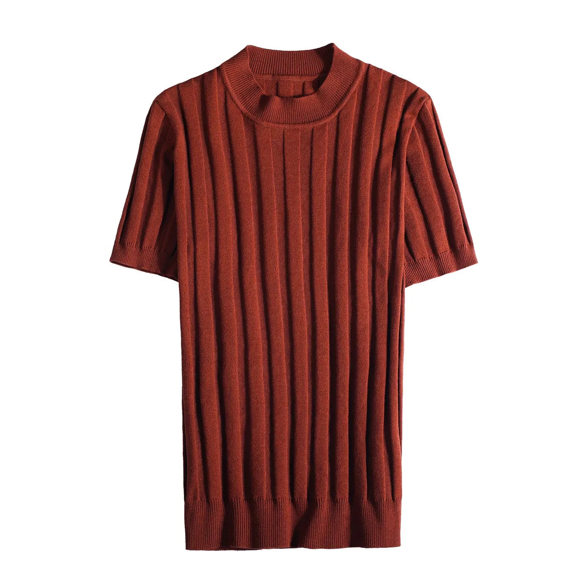 Slim Fit Striped Short-Sleeve Knit Sweater