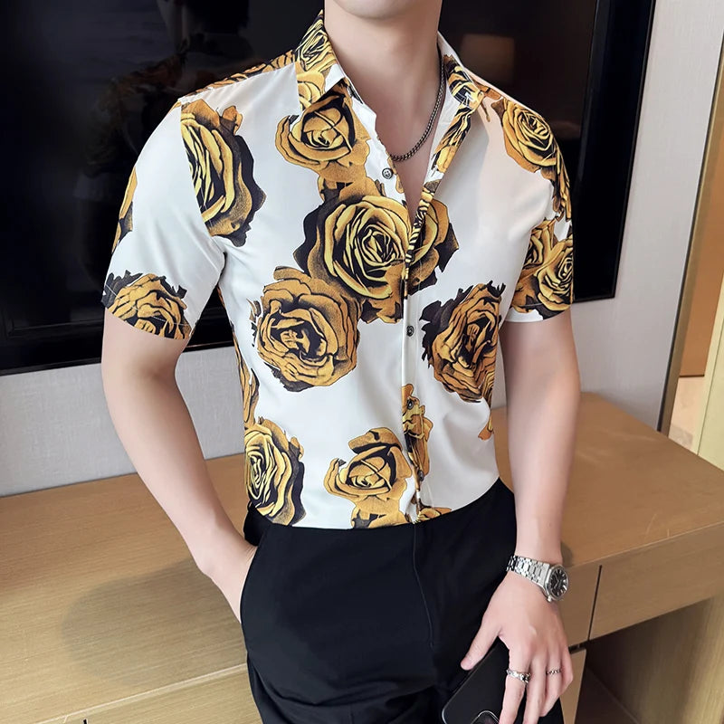 Slim Fit Silk Short-Sleeve Dress Shirt