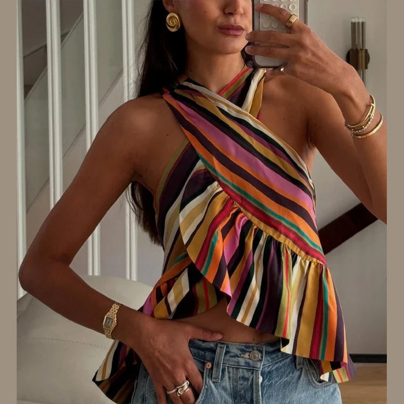 Women's Striped Halter Blouse