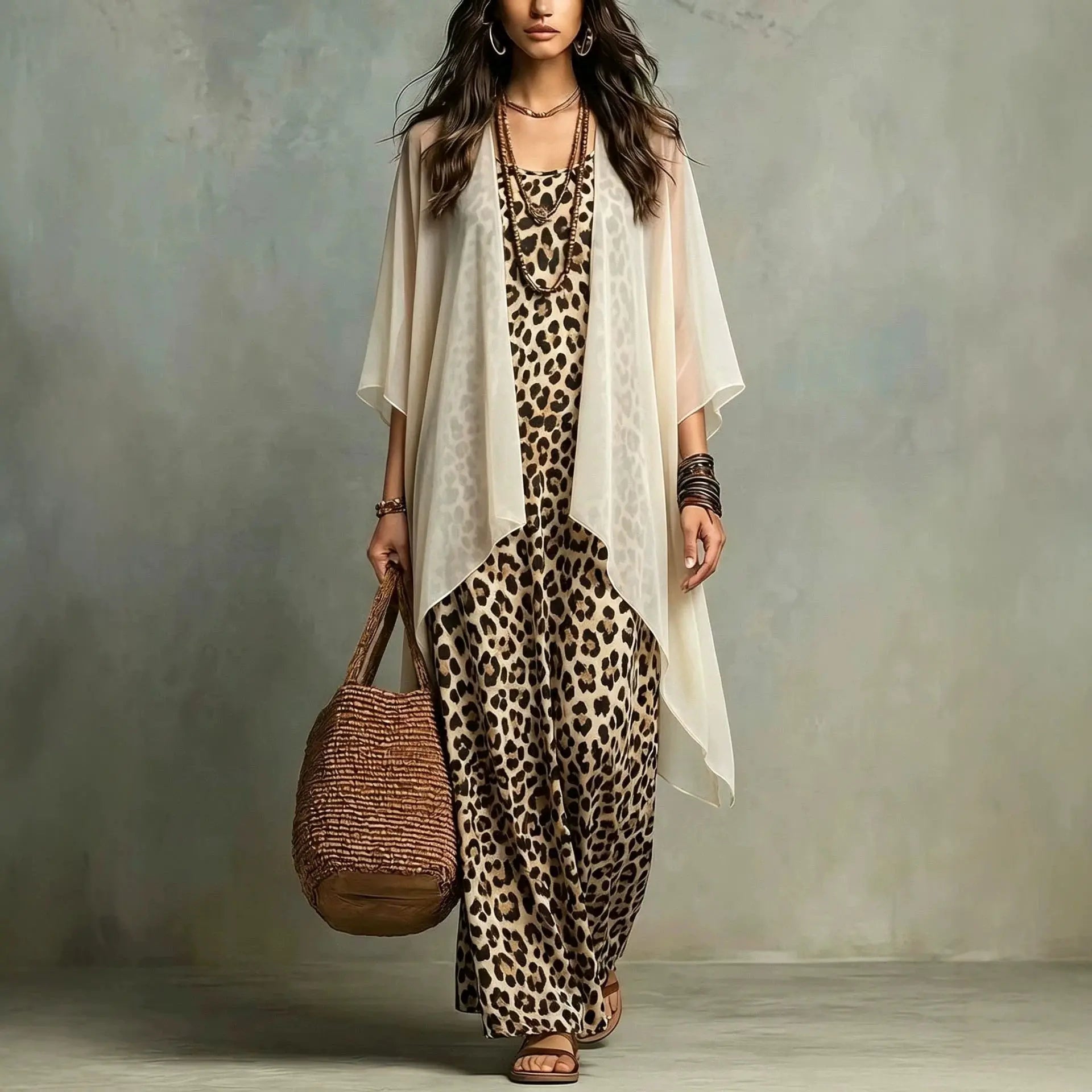 Women's Leopard Print Maxi Dress Set