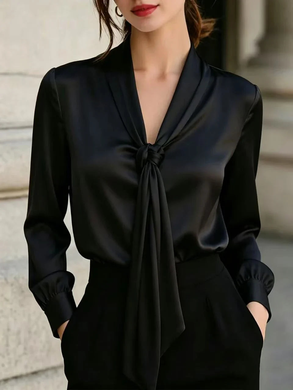 Women's Satin Tie Neck Blouse