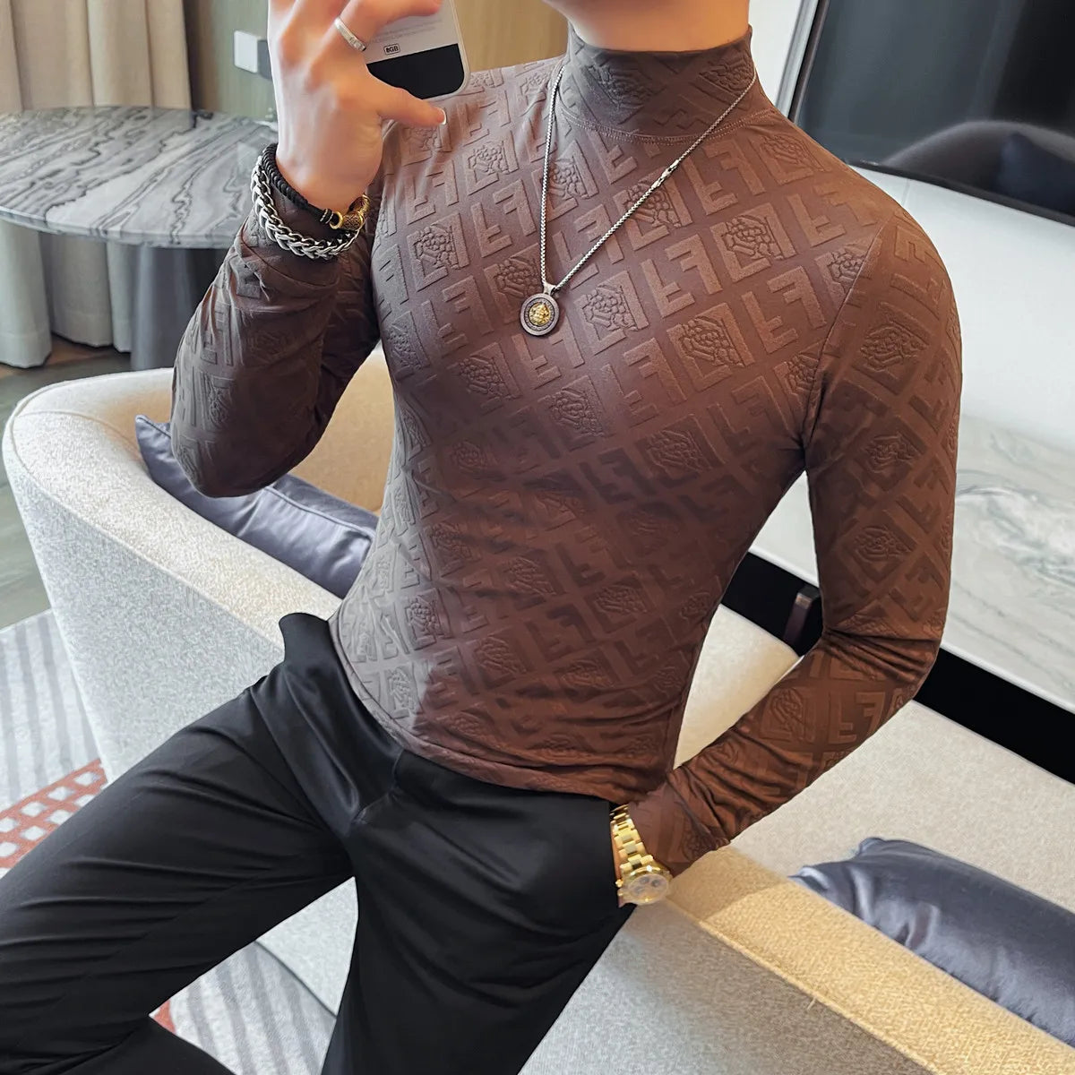 Slim Fit Long-Sleeve Turtleneck T-Shirt
