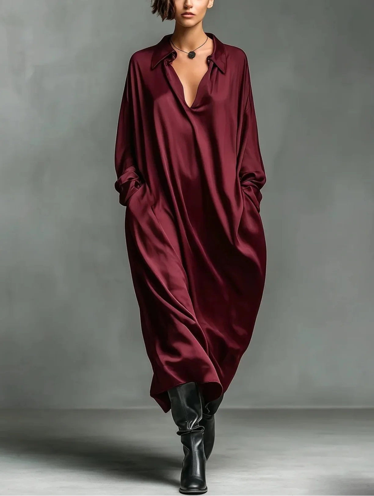 Women's Soft Drape Long Sleeve Maxi Dress