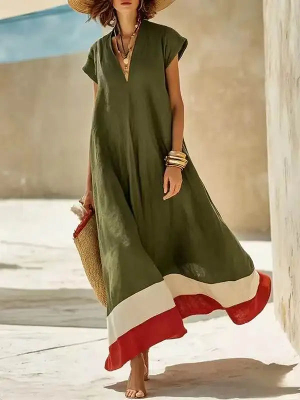 Women's Striped V Neck Maxi Dress