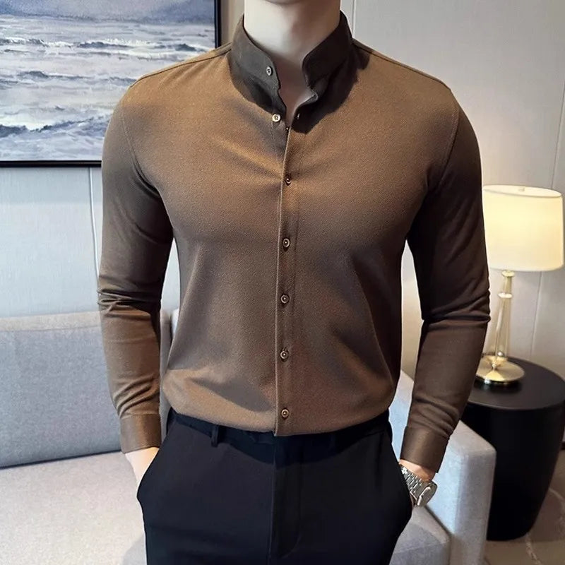 Slim Fit Wool Long-Sleeve Shirt