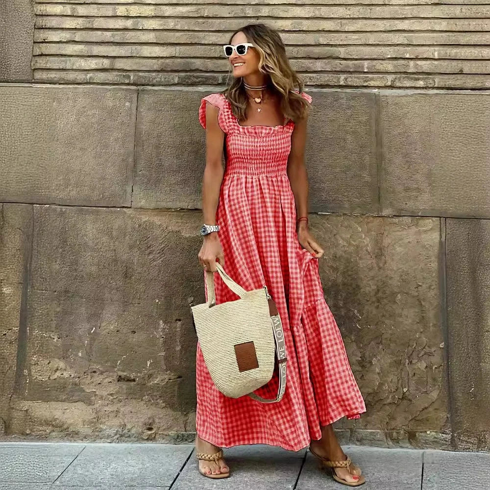 Women's Retro Plaid Sleeveless Long Dress