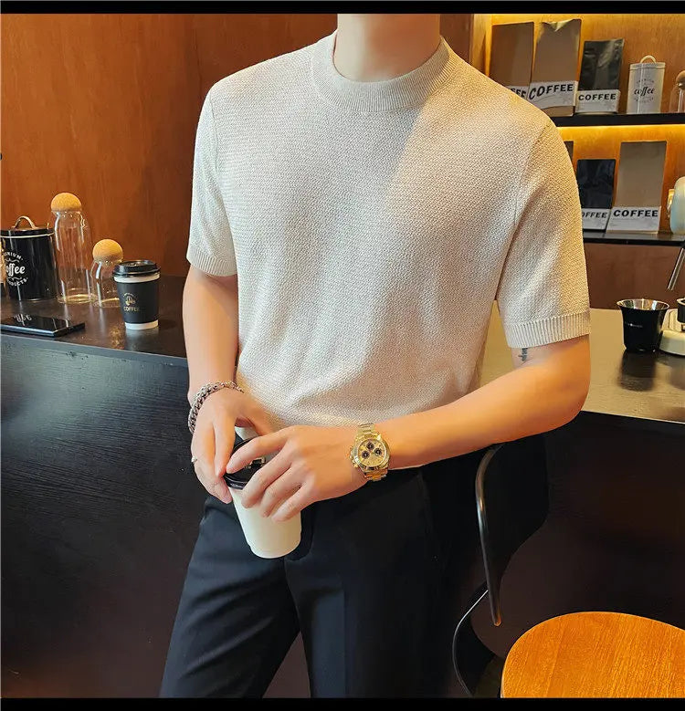 Slim Fit Short-Sleeve Knit Sweater
