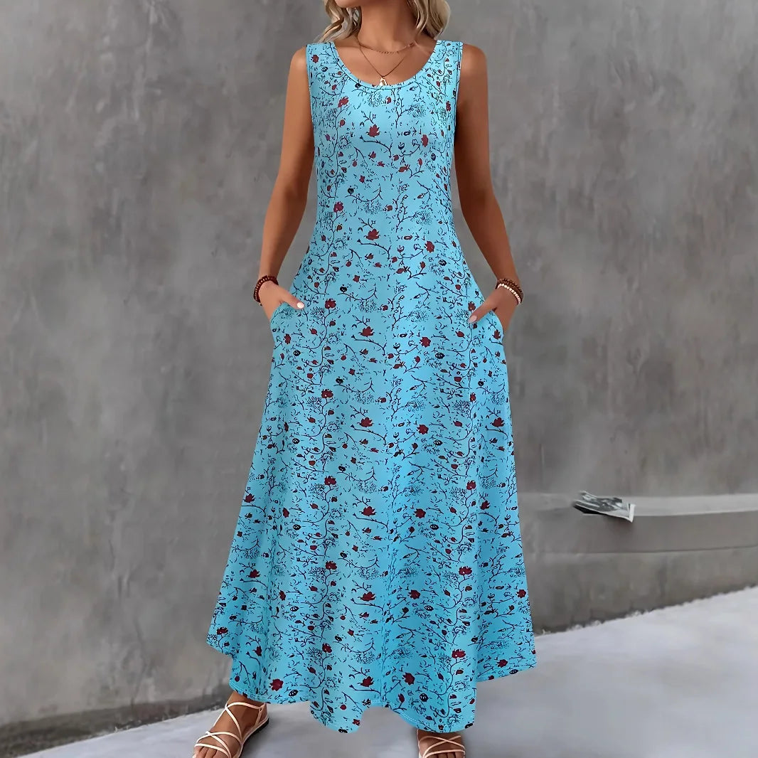Women's Boho Floral Pocket Maxi Dress