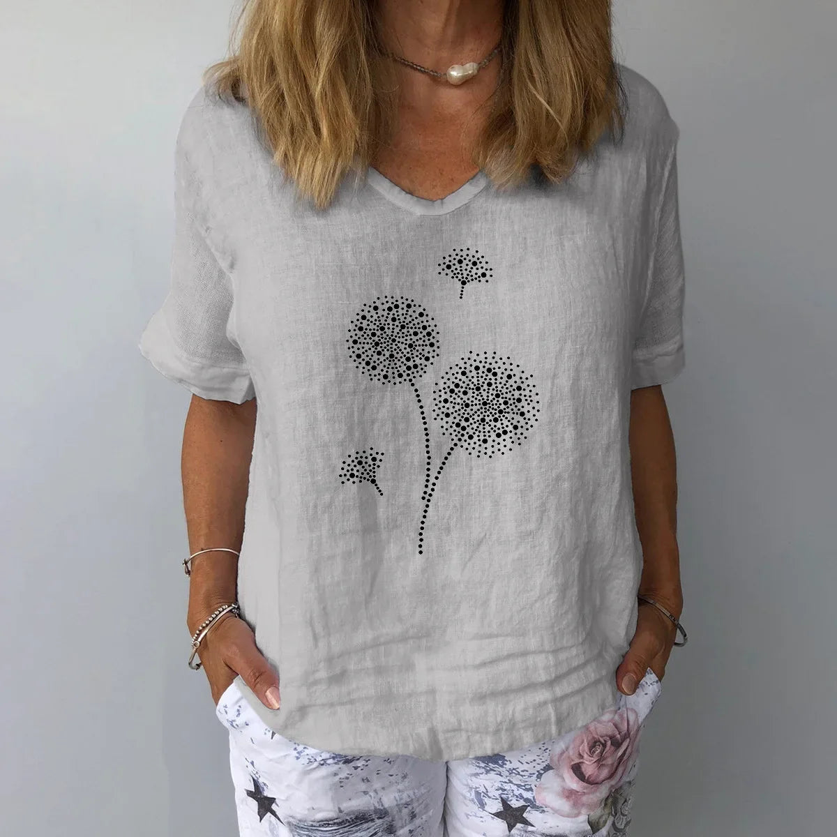 Women's Botanical Linen Blouse