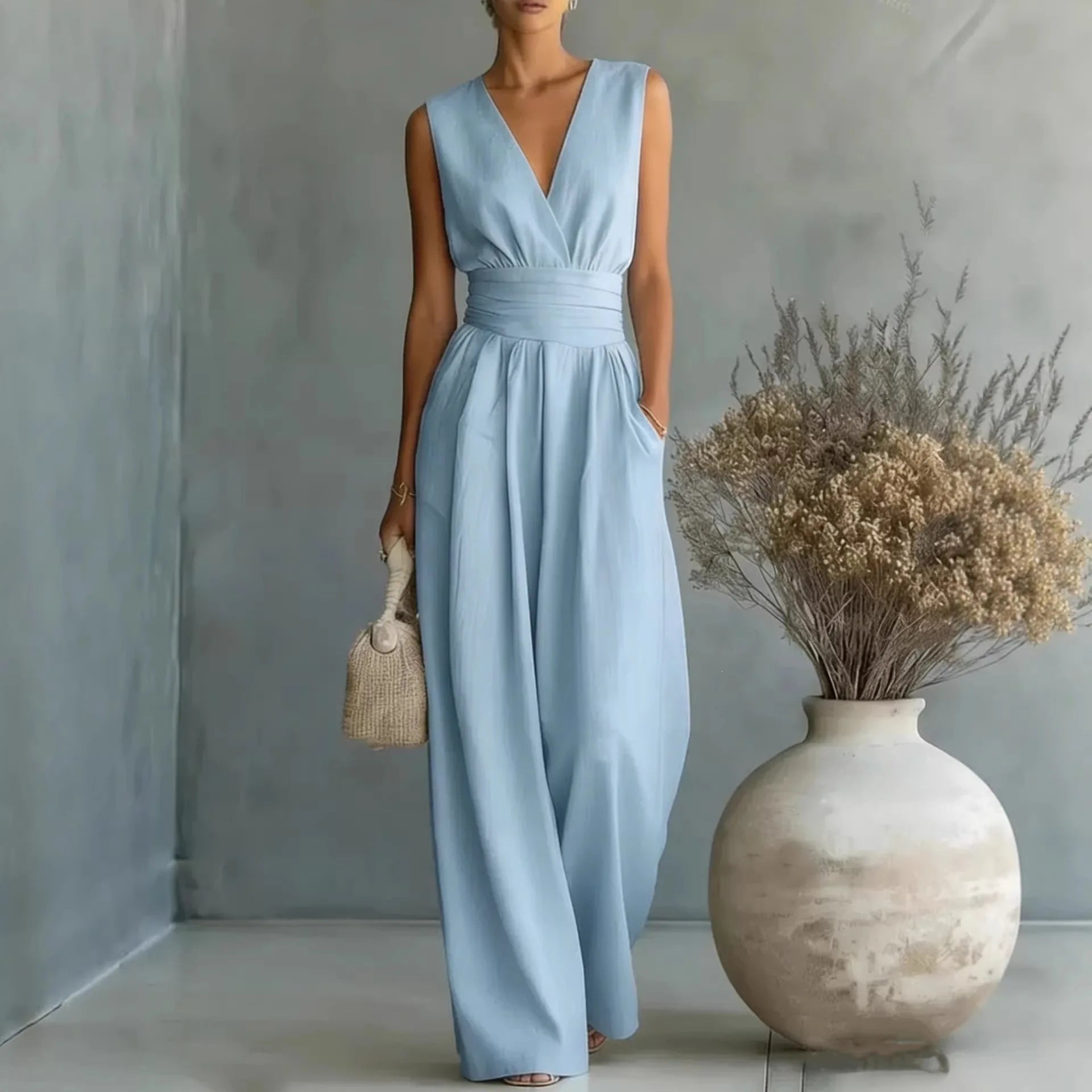 Women's Sleeveless V Neck Jumpsuit