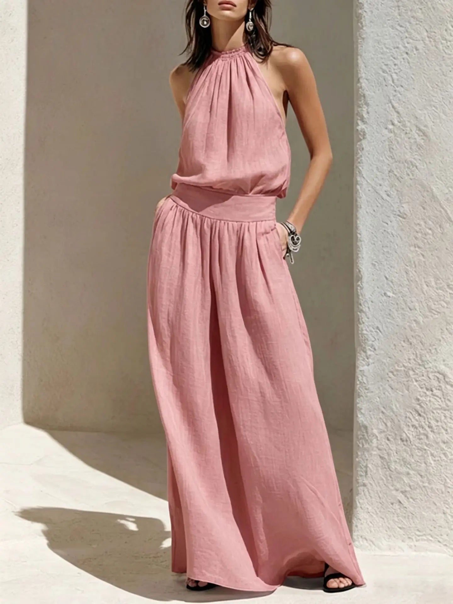 Women's Halter Ruched Maxi Dress