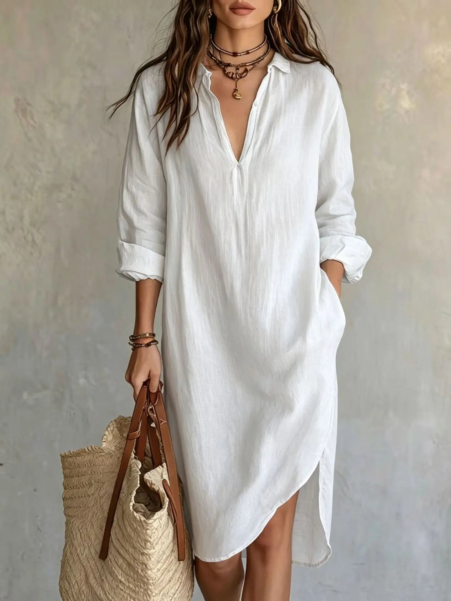 Women's Pocket Midi Shirt Dress