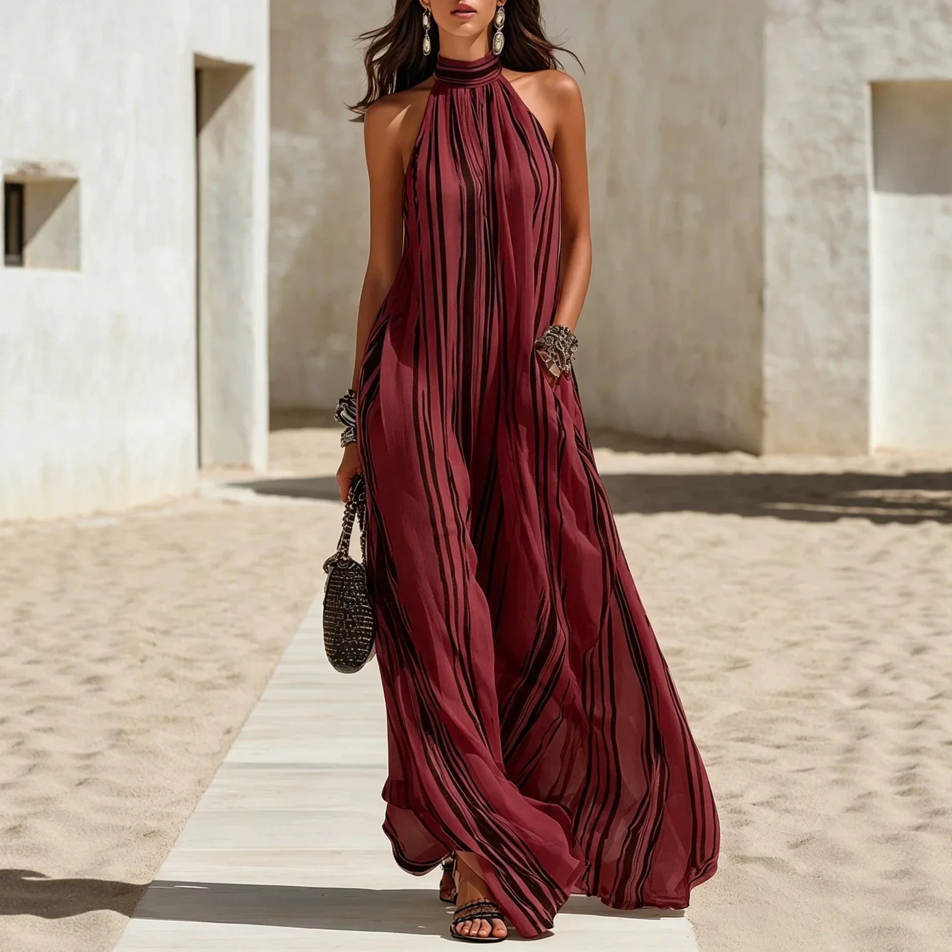 Women's Striped Pocket Maxi Dress
