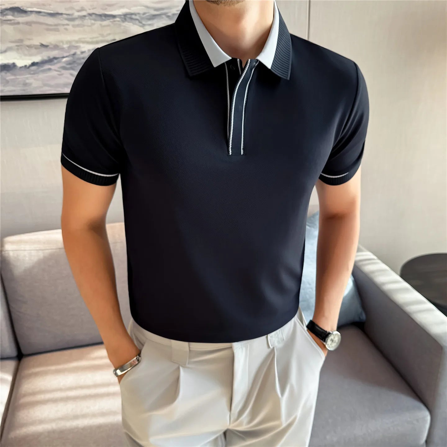 Slim Fit Silk Short-Sleeve Polo Shirt