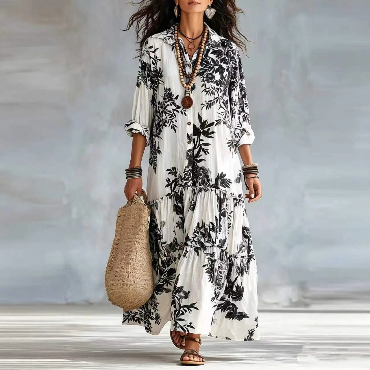 Women's Floral Shirt Maxi Dress