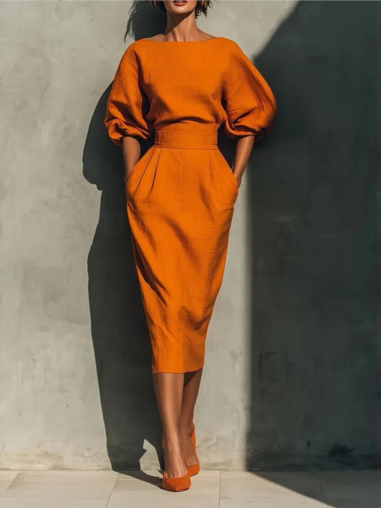 Women's Elegant Linen Midi Dress