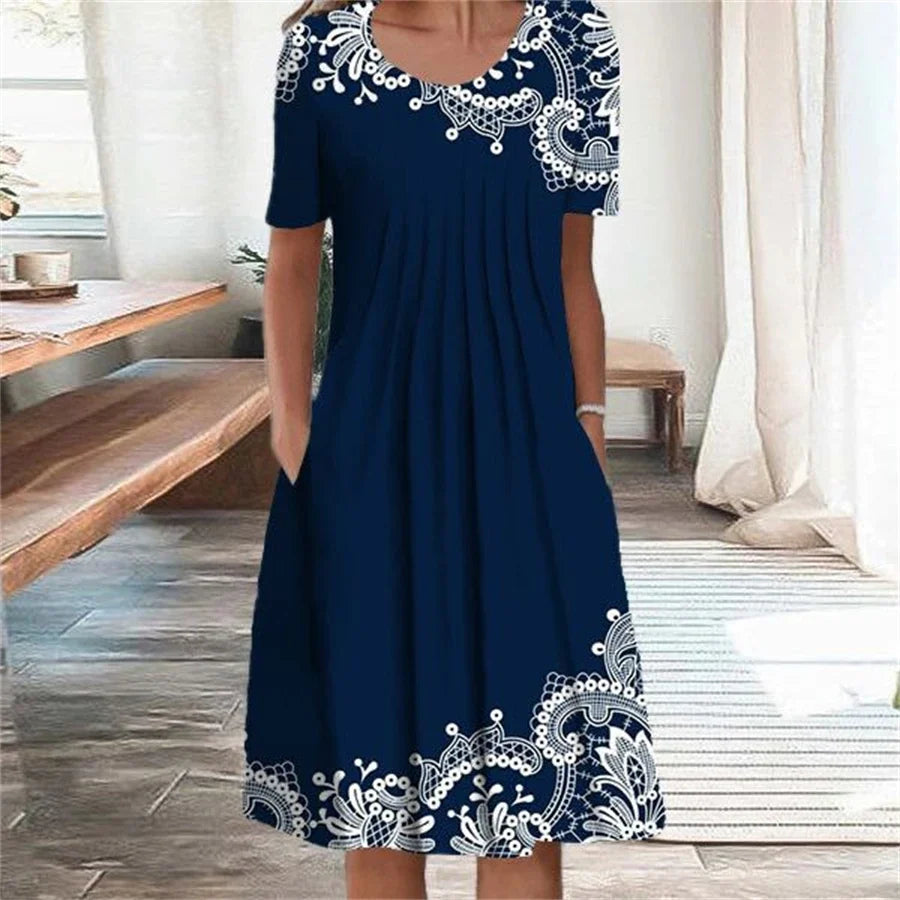 Women's Floral Short Sleeve Midi Dress