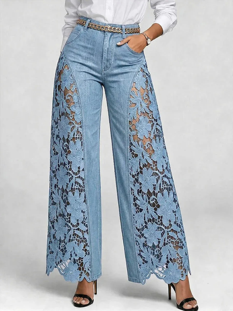Women's Floral Lace Wide Leg Pants