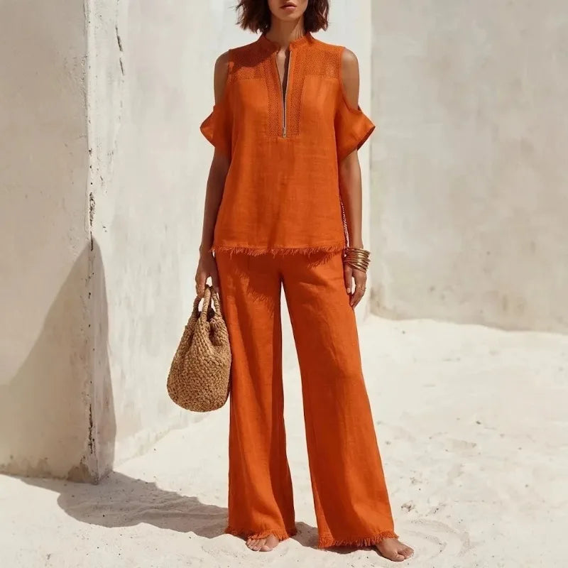 Women's Zip Neck Two Piece Set