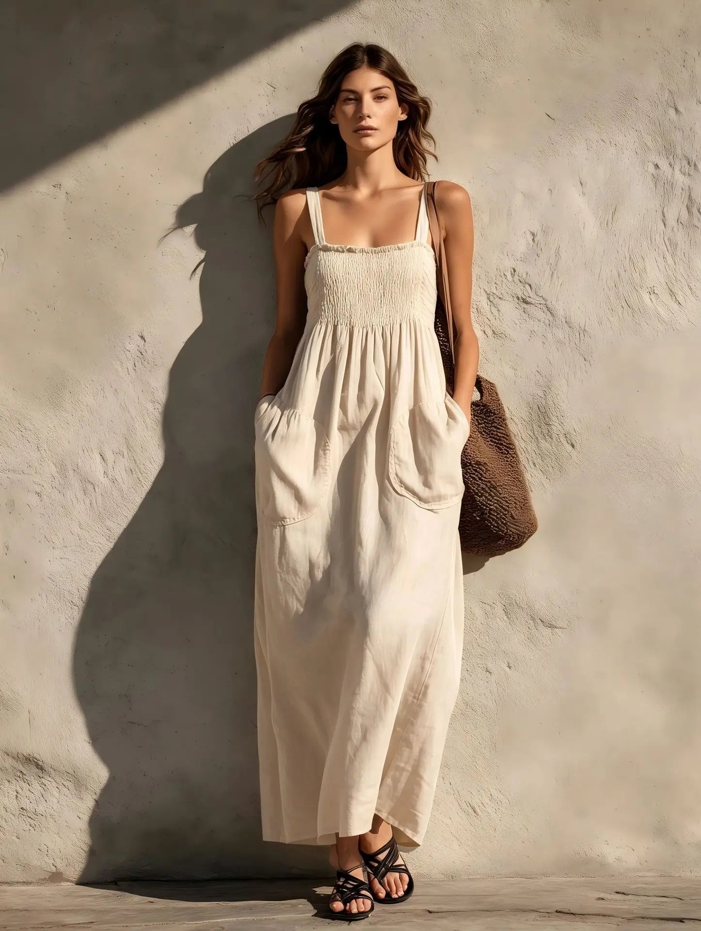 Women's Shirred Pocket Maxi Dress