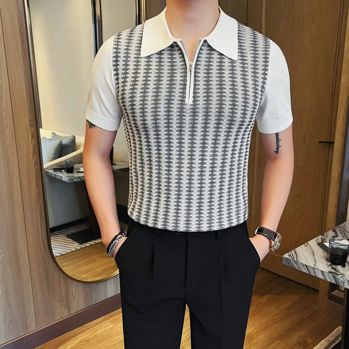 Slim Fit Silk Short-Sleeve Polo Shirt