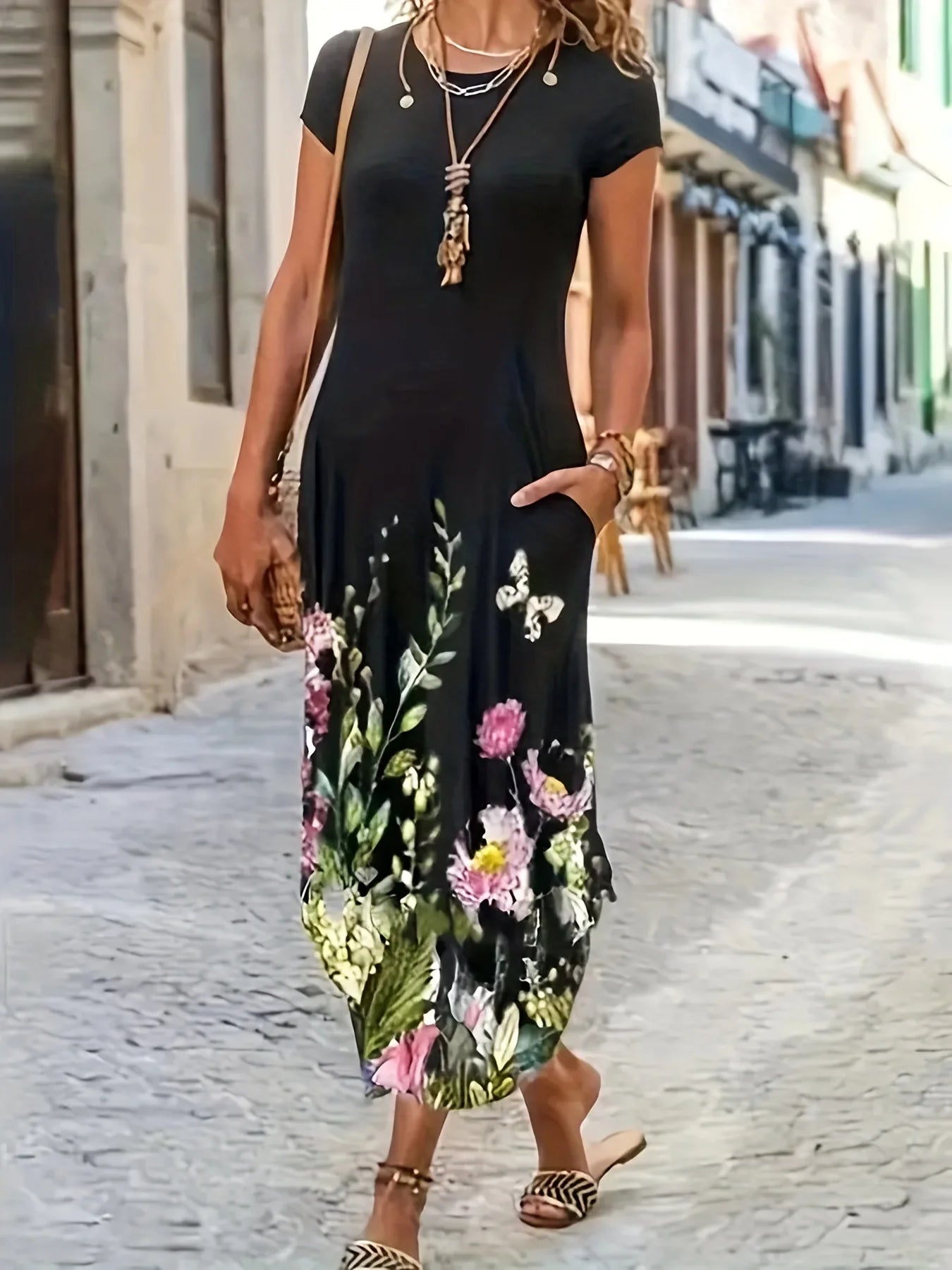 Women's Floral Pocket Midi Dress