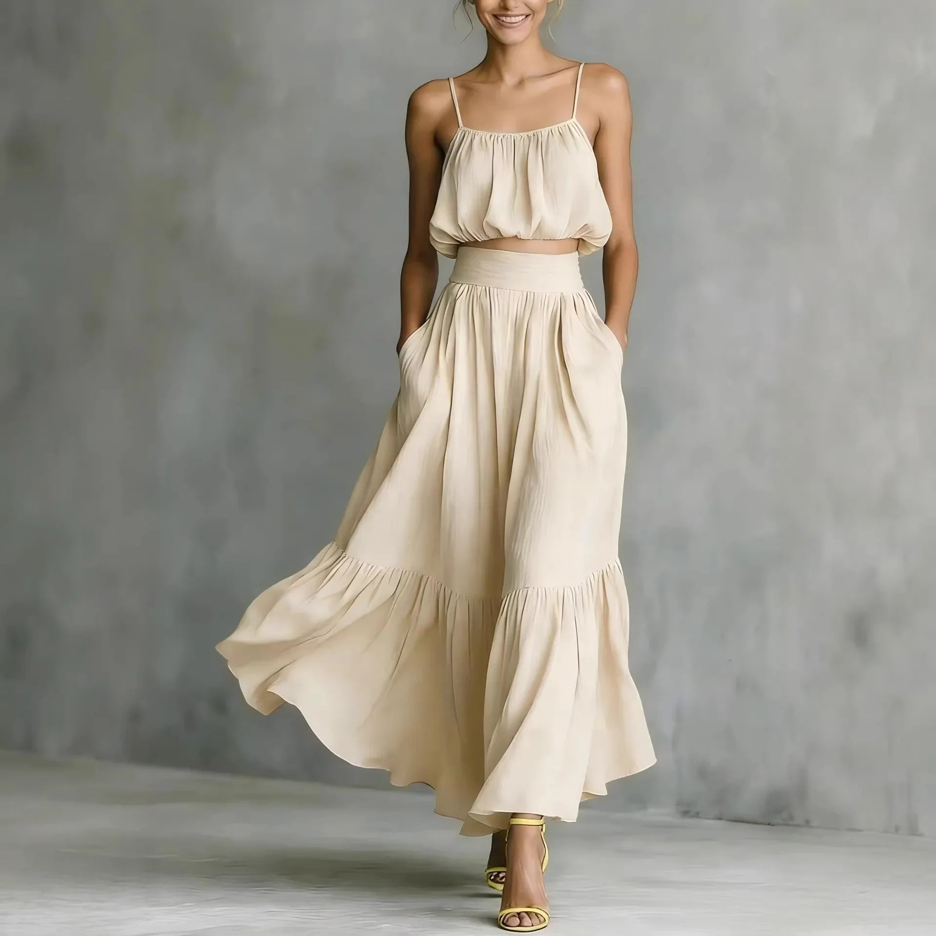 Women's Flowy Crop Top Skirt Set