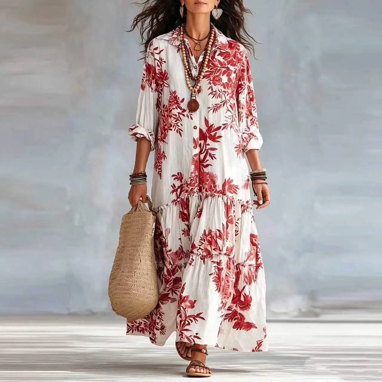 Women's Floral Shirt Maxi Dress