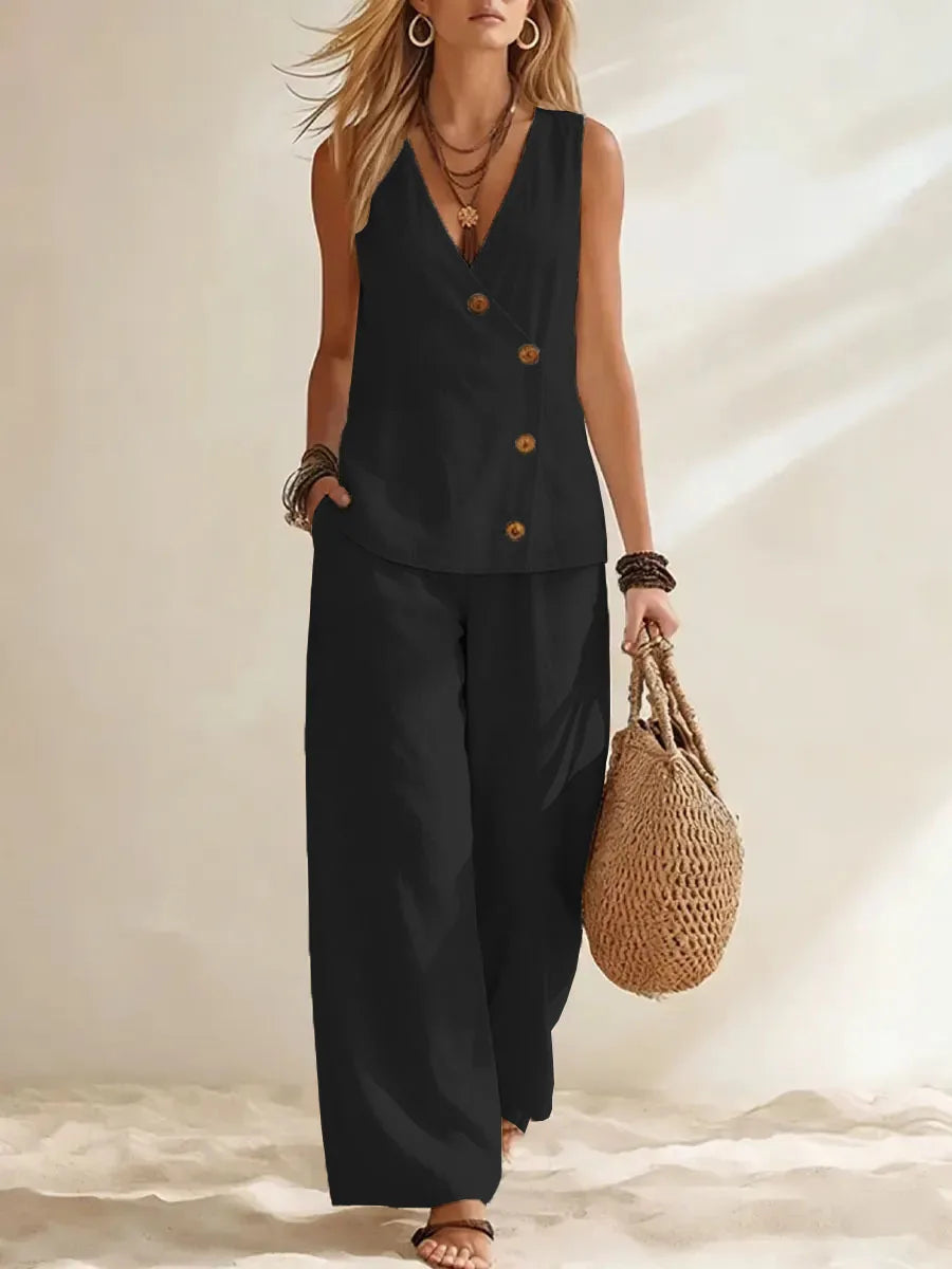 Women's Button Vest Co-Ord Set